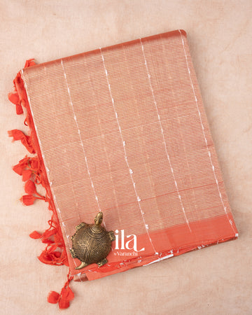 Light Peach Striped Mangalgiri Silk Cotton Handloom Saree 