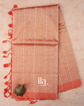 Light Peach Striped Mangalgiri Silk Cotton Handloom Saree 