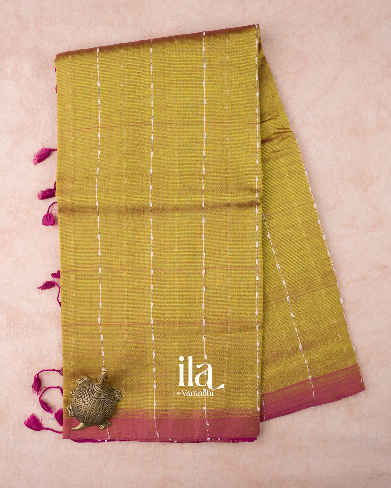 Mehendi Green Striped Mangalgiri Silk Cotton Handloom Saree 
