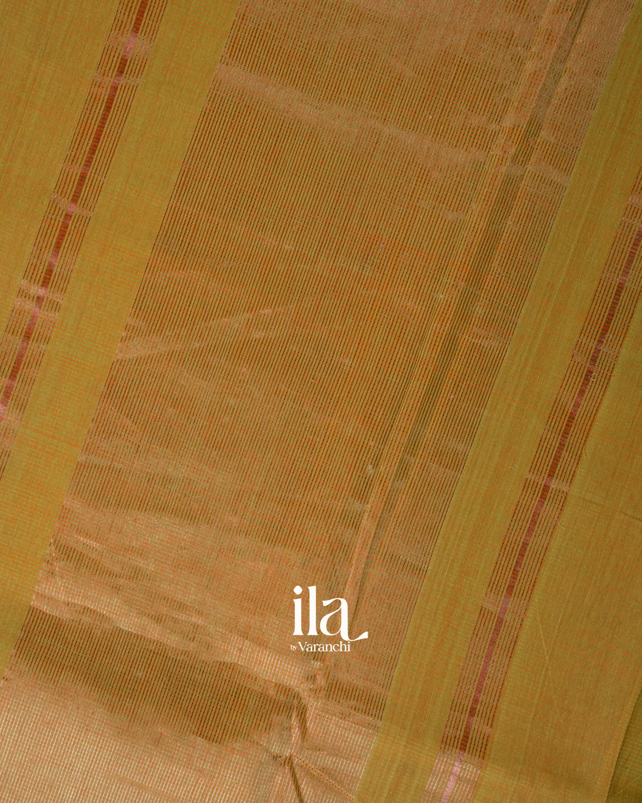 Mustard Yellow Floral Printed and Striped Mangalgiri Silk Cotton Handloom Saree
