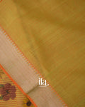 Mustard Yellow Floral Printed and Striped Mangalgiri Silk Cotton Handloom Saree