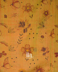 Mustard Yellow Floral Printed and Striped Mangalgiri Silk Cotton Handloom Saree