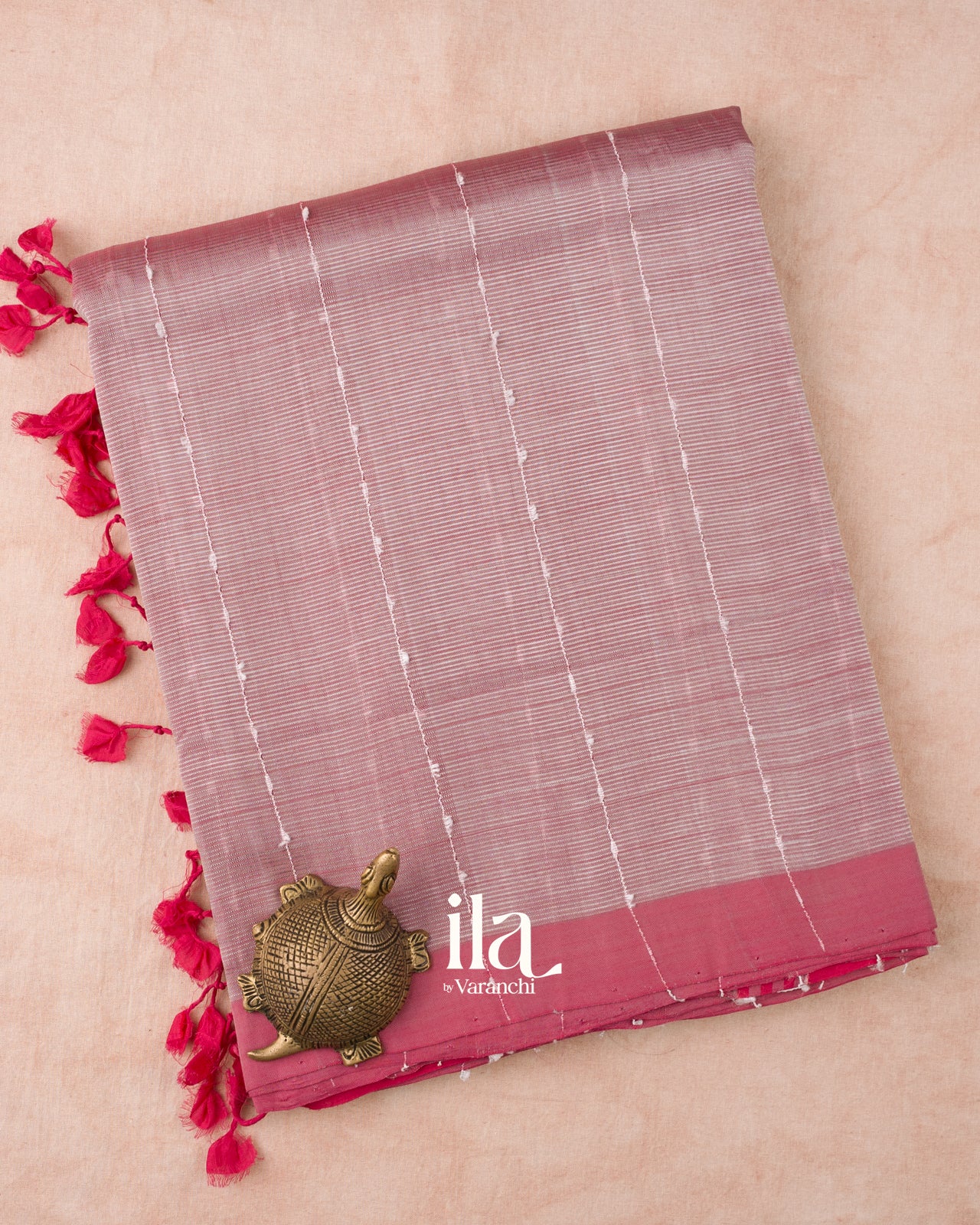 Onion Pink Striped Mangalgiri Silk Cotton Handloom Saree