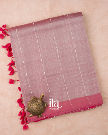 Onion Pink Striped Mangalgiri Silk Cotton Handloom Saree