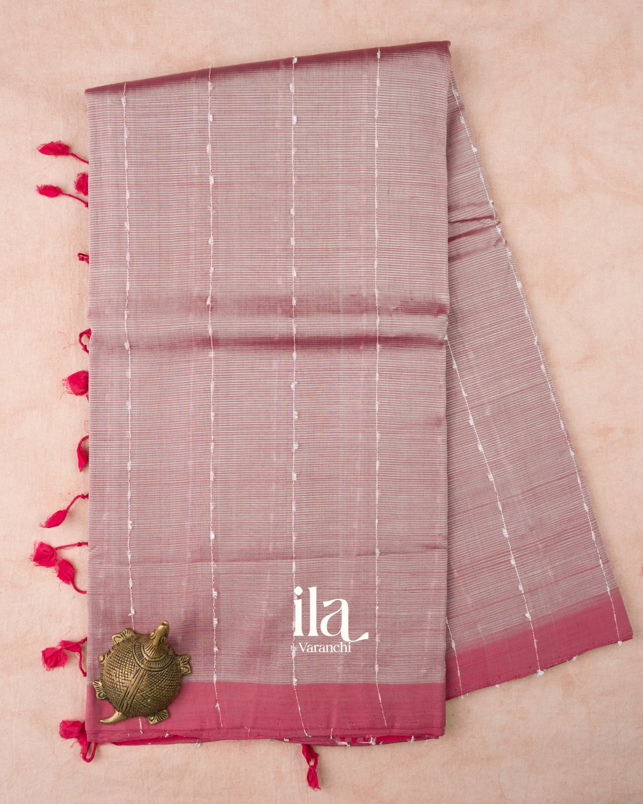 Onion Pink Striped Mangalgiri Silk Cotton Handloom Saree