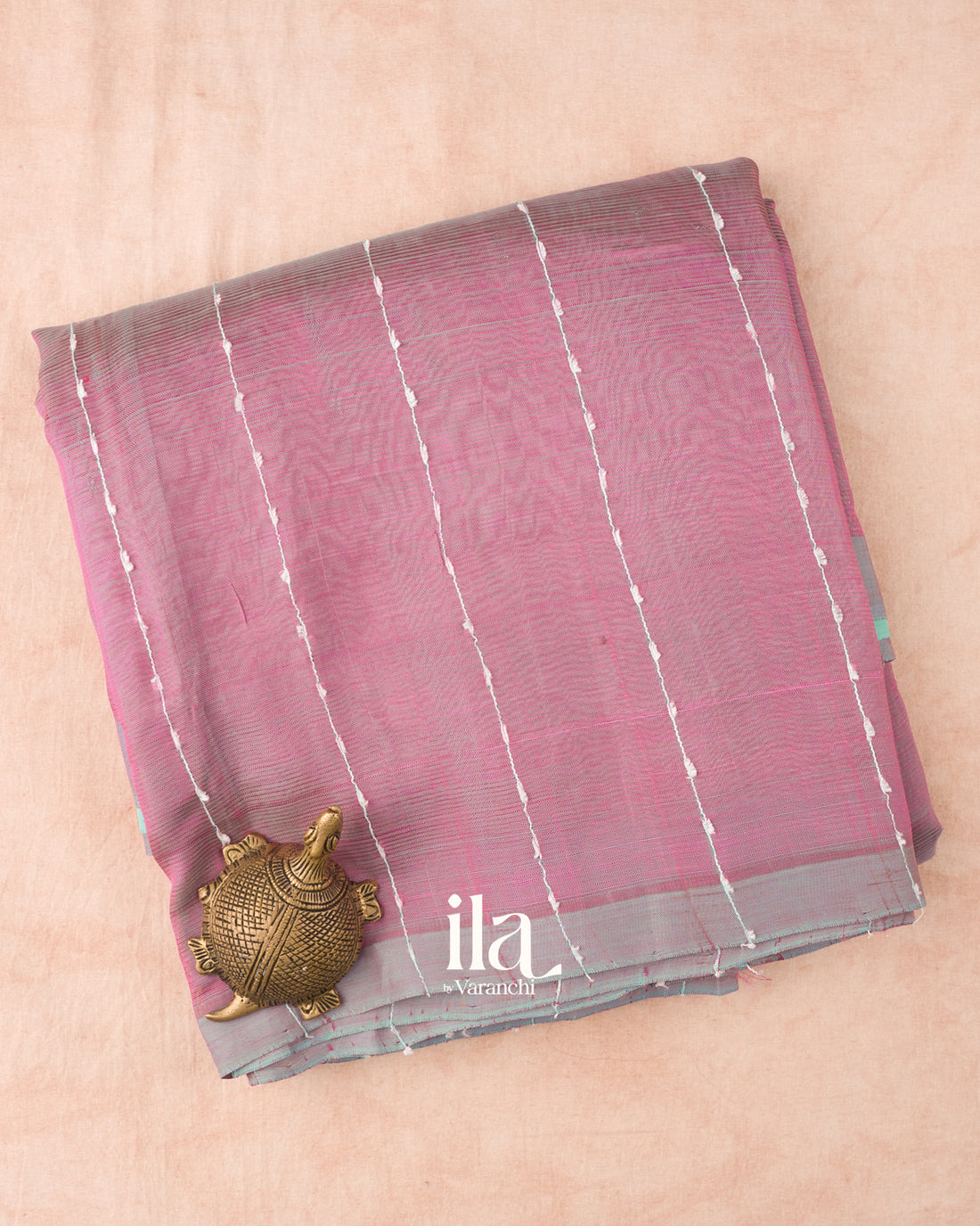 Dusty Pink Striped Mangalgiri Silk Cotton Handloom Saree