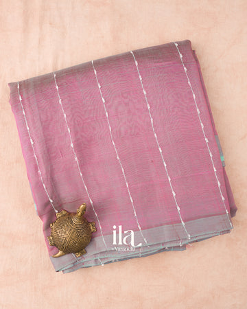 Dusty Pink Striped Mangalgiri Silk Cotton Handloom Saree