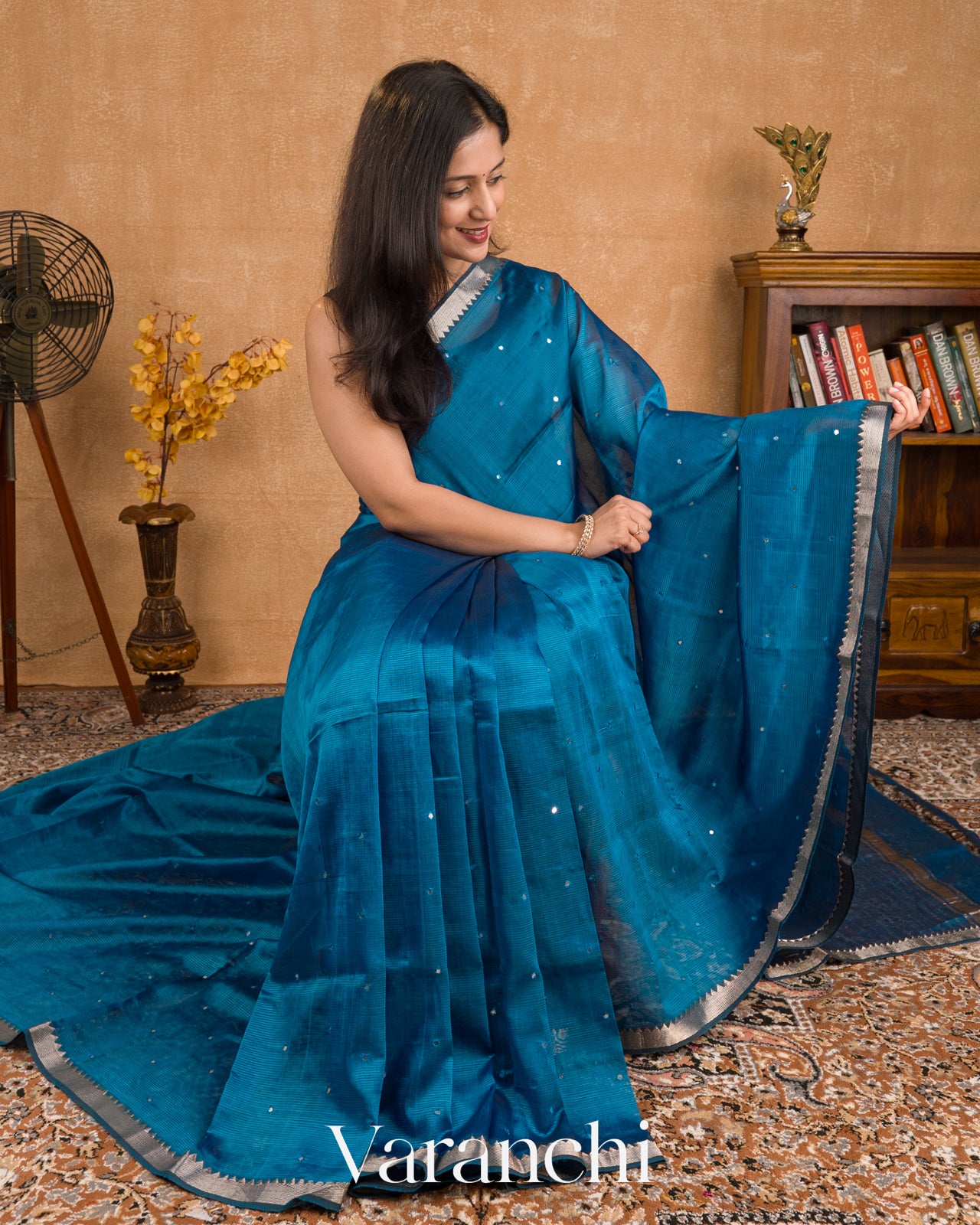 Deep Prussian Blue Mangalgiri Silk Cotton Saree