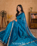 Deep Prussian Blue Mangalgiri Silk Cotton Saree