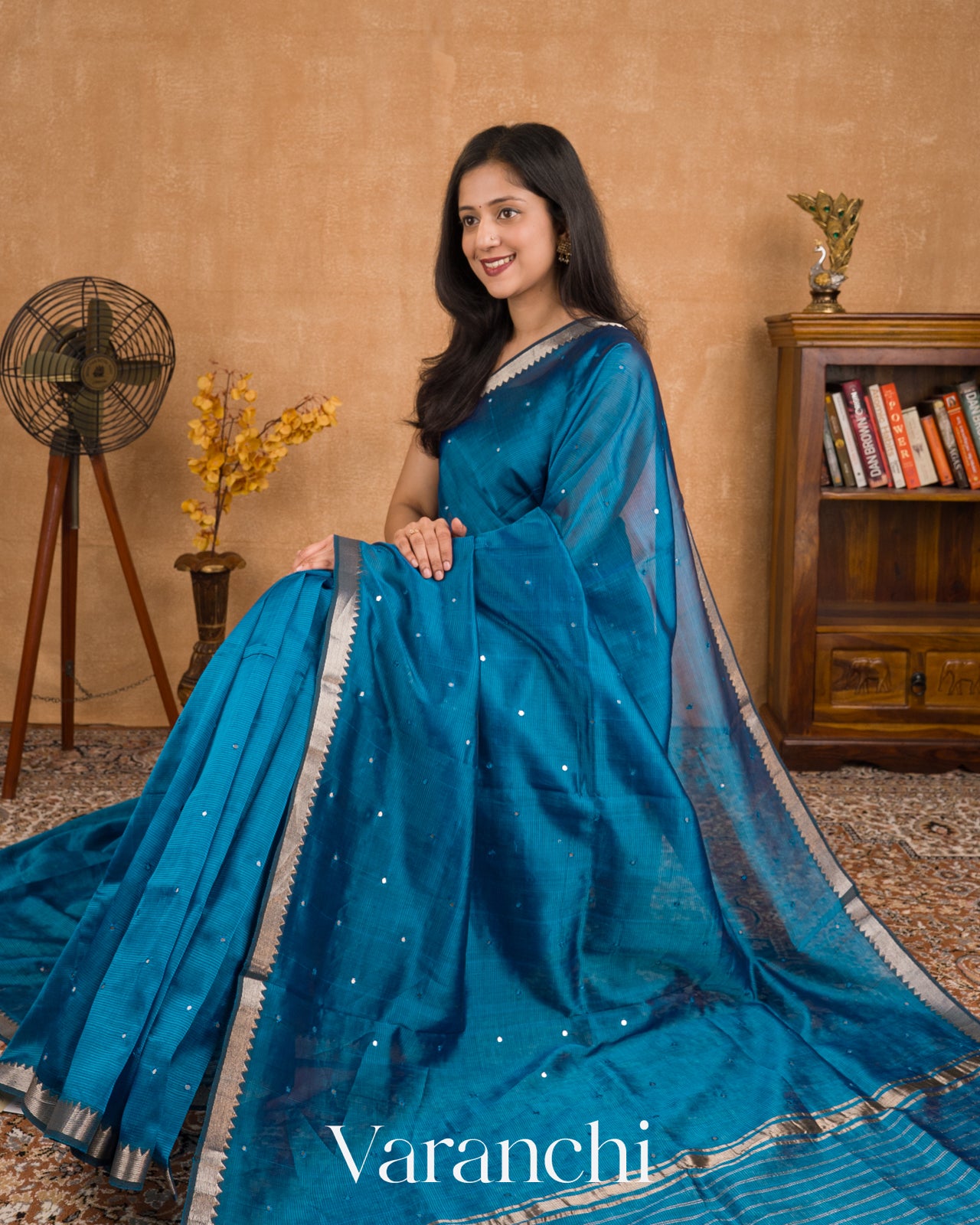 Deep Prussian Blue Mangalgiri Silk Cotton Saree