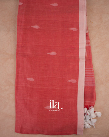 Peach Pink Jamdani Pure Mul Mul Cotton Handloom Saree
