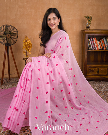 Rosy Pink Mul Mul Cotton Saree