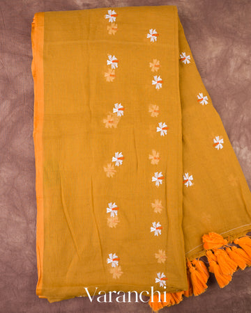 Mustard Yellow Pure Mul Mul Cotton Saree