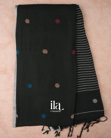 Black Jamdani Pure Mul Mul Cotton Saree