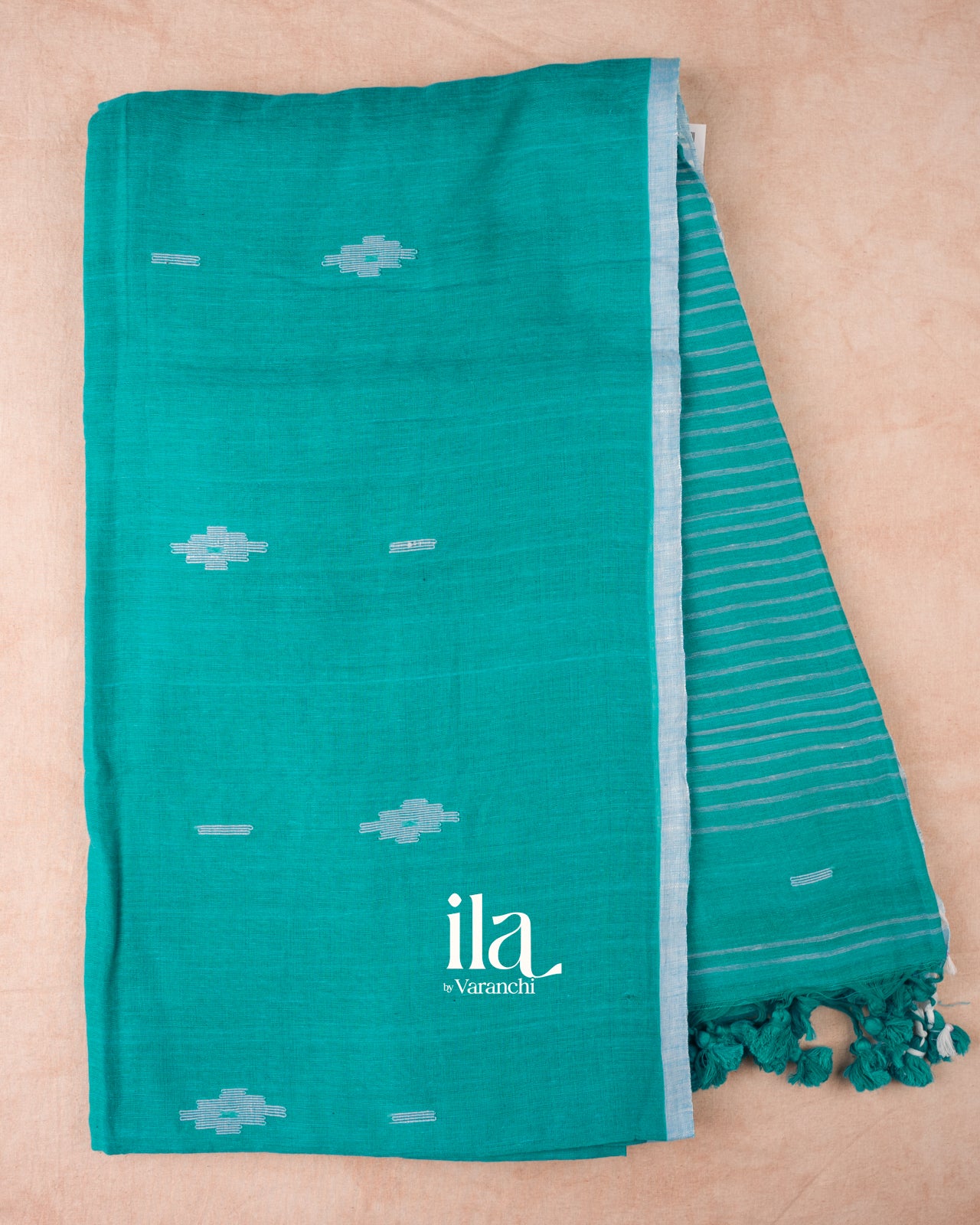Deep Turquoise Blue Jamdani Pure Mul Mul Cotton Handloom Saree 