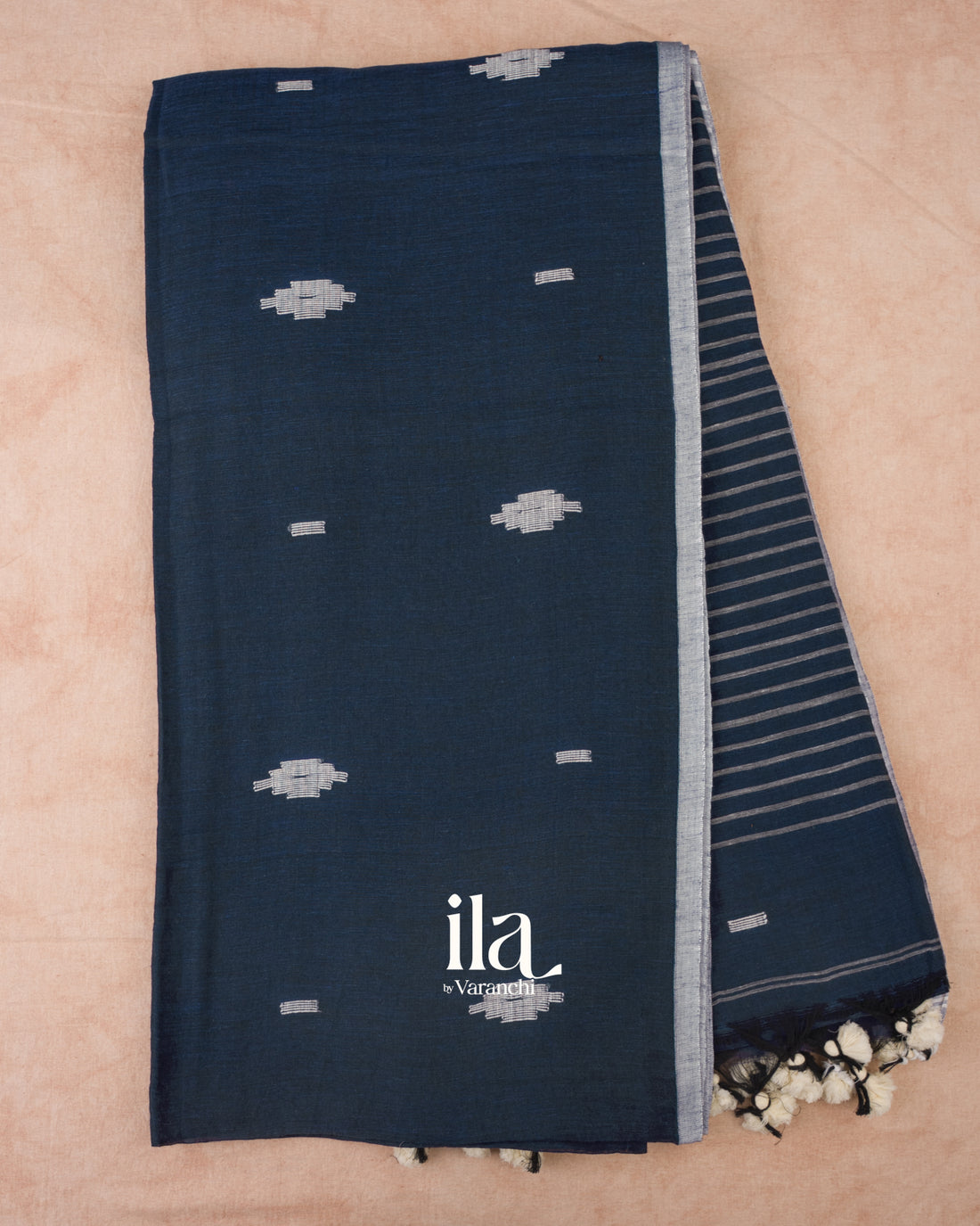 Navy Blue Jamdani Pure Mul Mul Cotton Saree