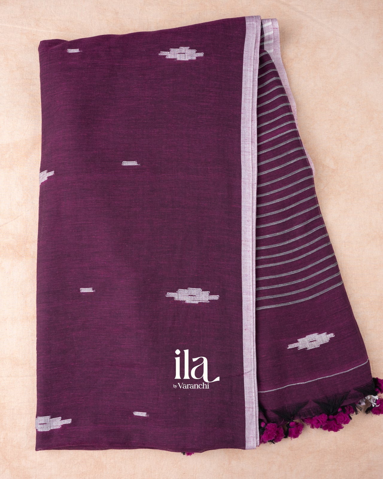 Wine Jamdani Pure Mul Mul Cotton Saree