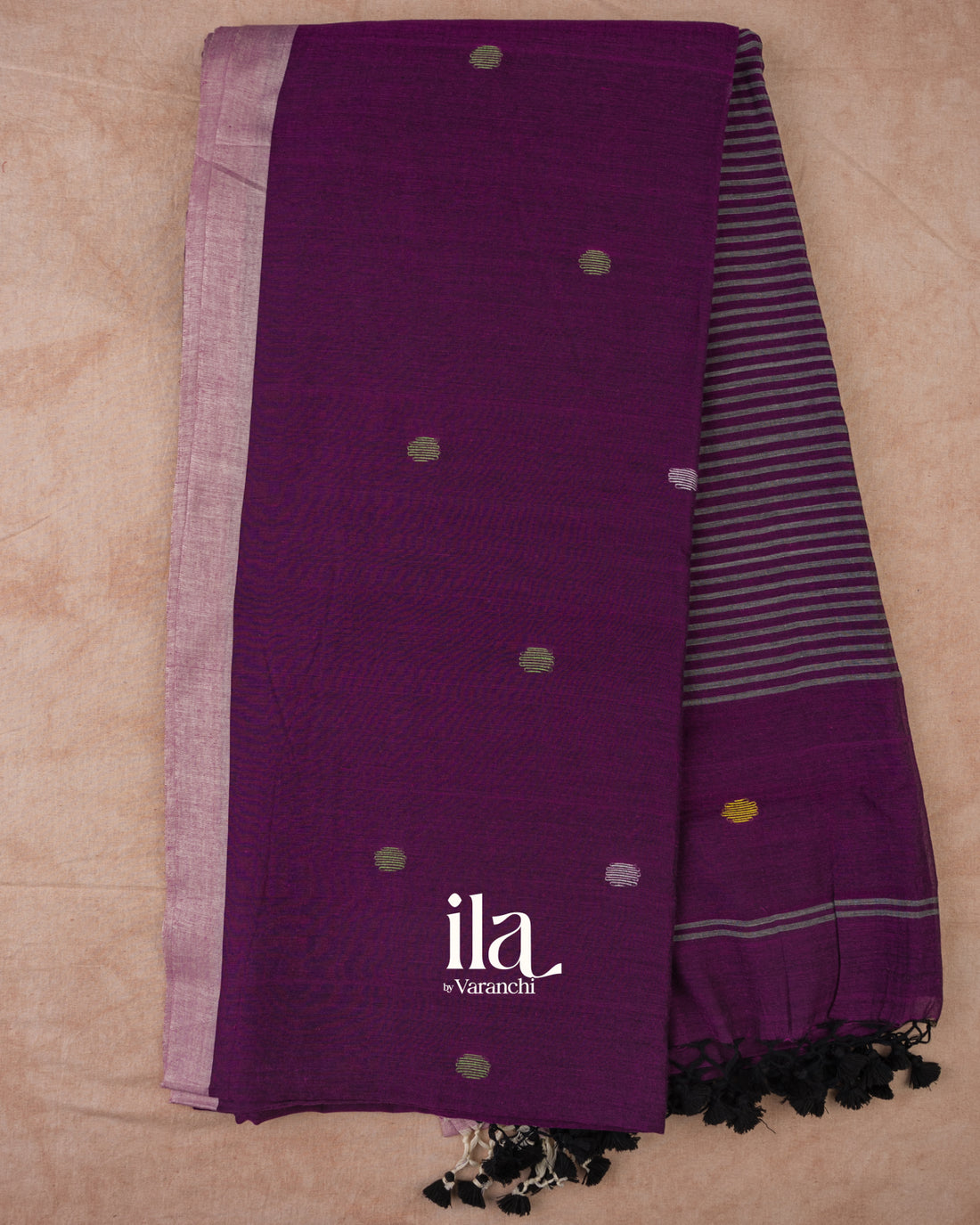 Deep Purple Jamdani Pure Mul Mul Cotton Saree