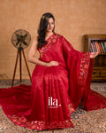 Crimson Red Embroidered Semi Kota Silk Saree