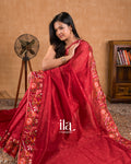 Crimson Red Embroidered Semi Kota Silk Saree