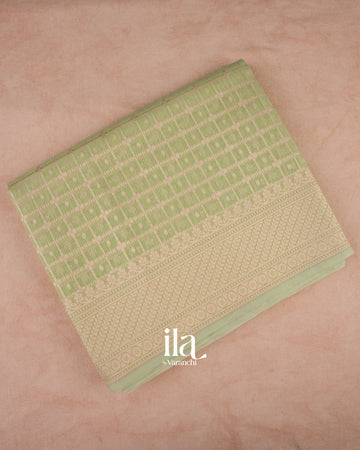 Pista Green Semi Chanderi Cotton Saree
