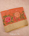 Coral Orange Embroidered Semi Kota Silk Saree