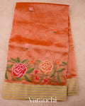 Coral Orange Embroidered Semi Kota Silk Saree