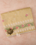 Cream Floral Embroidered Semi Kota Silk Saree 
