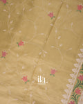 Cream Floral Embroidered Semi Kota Silk Saree 