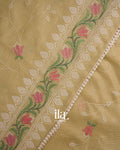 Cream Floral Embroidered Semi Kota Silk Saree 