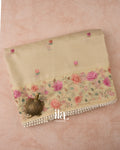 Ivory Floral Embroidered Semi Kota Silk Saree 
