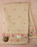 Ivory Floral Embroidered Semi Kota Silk Saree 