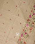 Ivory Floral Embroidered Semi Kota Silk Saree 