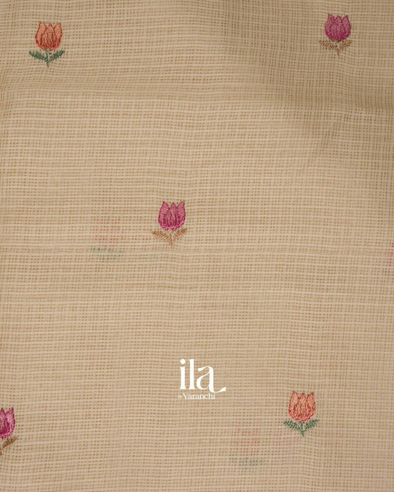 Ivory Floral Embroidered Semi Kota Silk Saree 