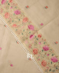 Ivory Floral Embroidered Semi Kota Silk Saree 