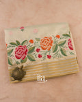 Soft Beige Floral Embroidered Semi Kota Silk Saree