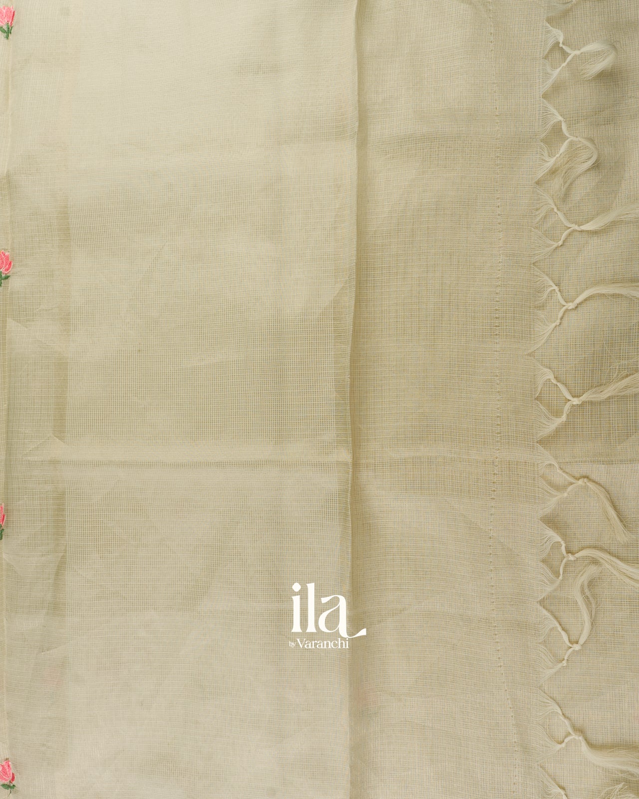 Soft Beige Floral Embroidered Semi Kota Silk Saree