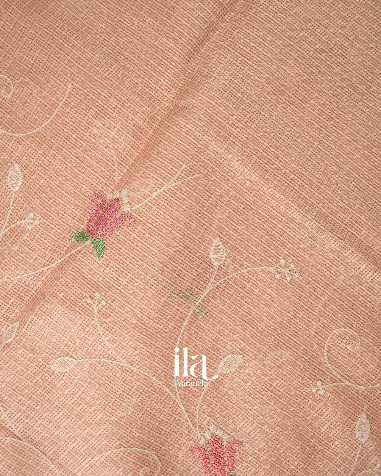 Peach Floral Embroidered Semi Kota Silk Saree
