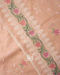 Peach Floral Embroidered Semi Kota Silk Saree