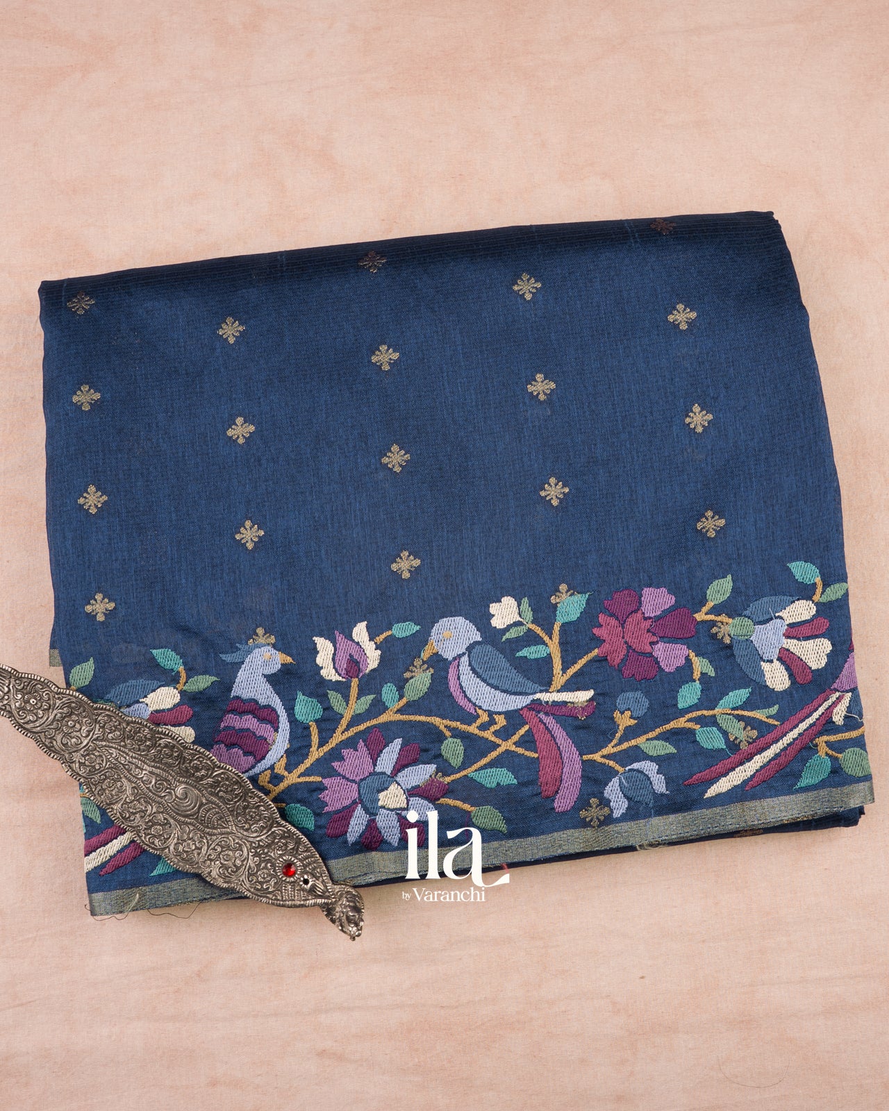 Royal Blue Embroidered Semi Kota Silk Saree