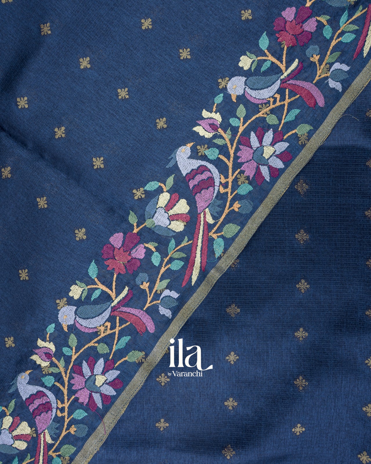 Royal Blue Embroidered Semi Kota Silk Saree