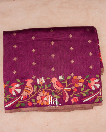 Deep Burgundy Embroidered Semi Kota Silk Saree
