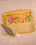 Mustard Yellow Embroidered Semi Kota Silk Saree