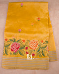 Mustard Yellow Embroidered Semi Kota Silk Saree