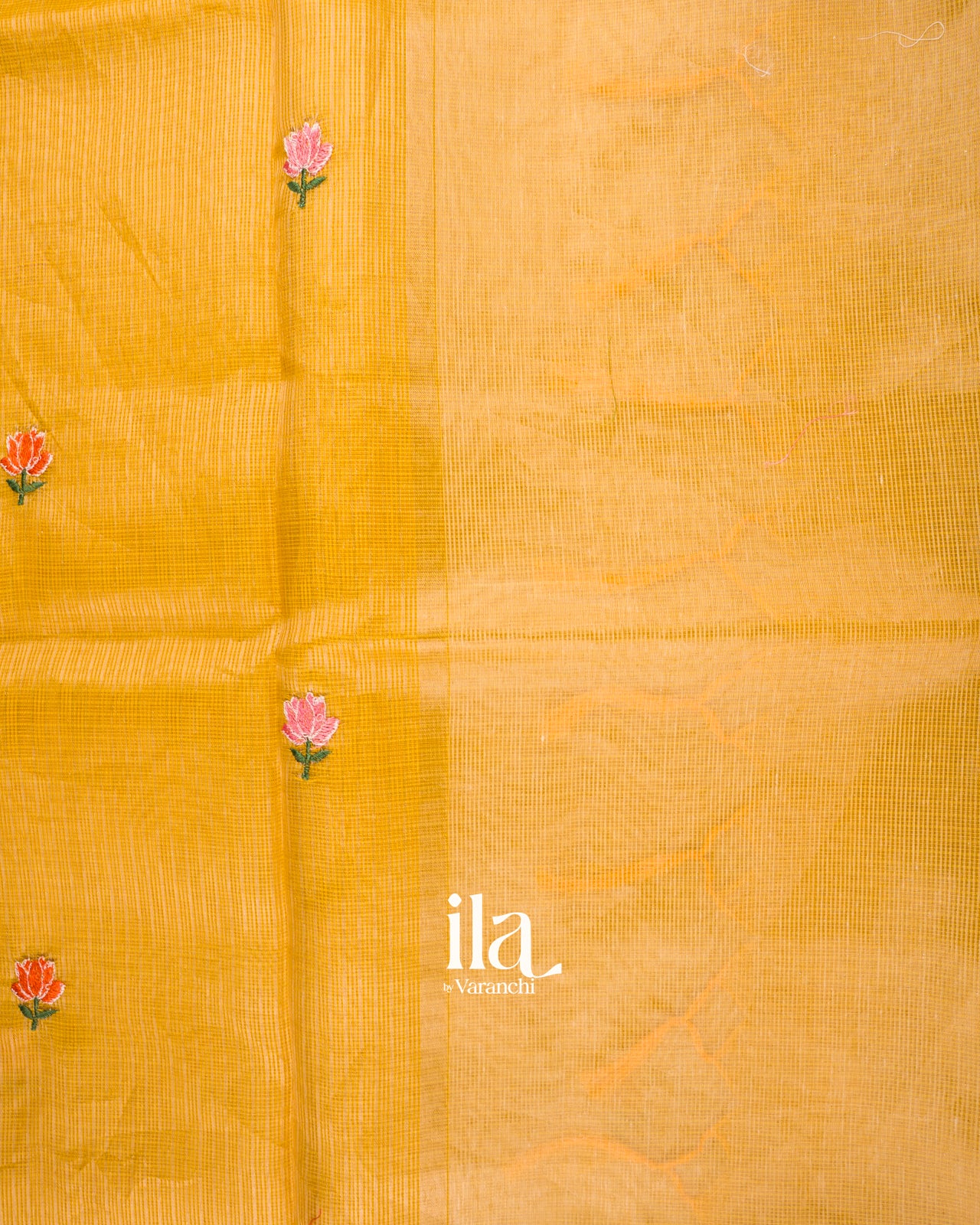 Mustard Yellow Embroidered Semi Kota Silk Saree