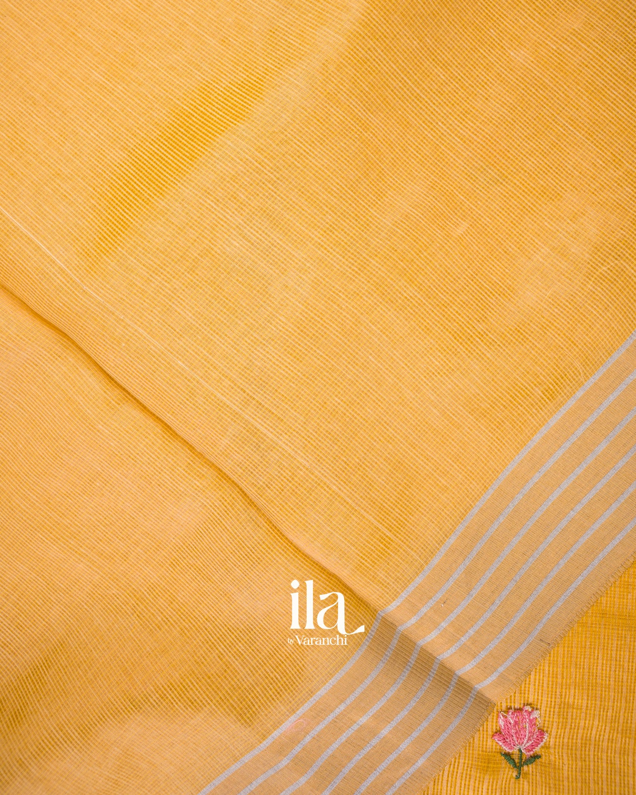 Mustard Yellow Embroidered Semi Kota Silk Saree