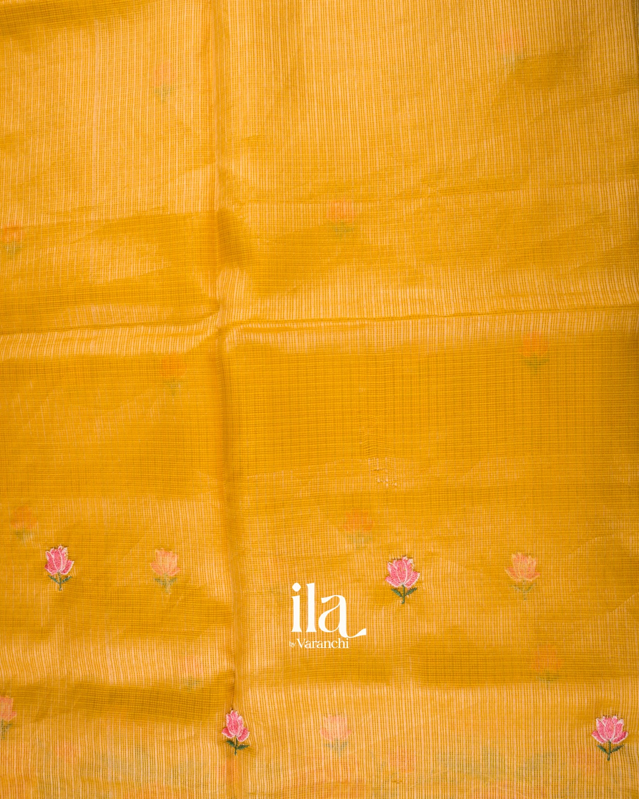 Mustard Yellow Embroidered Semi Kota Silk Saree