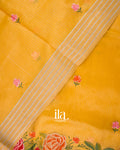 Mustard Yellow Embroidered Semi Kota Silk Saree