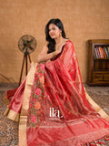 Vermilion Red Embroidered Semi Kota Silk Saree