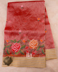 Vermilion Red Embroidered Semi Kota Silk Saree